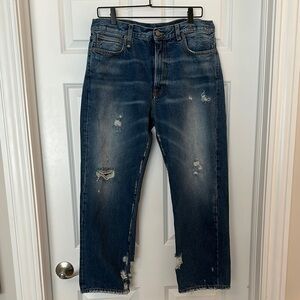 R13 Blue Boyfriend Jeans Distressed Cropped NWOT